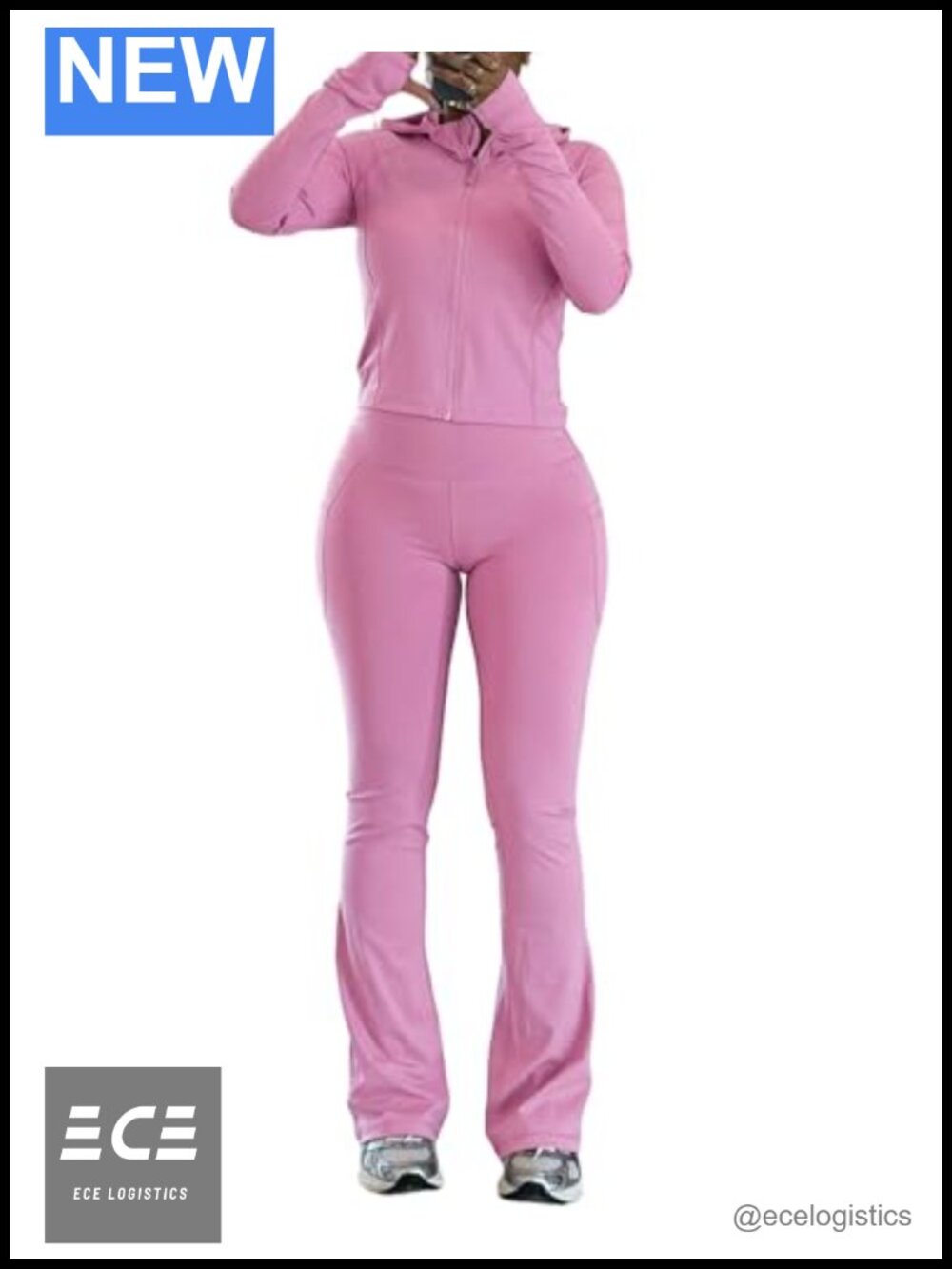 Women 2 Piece Workout Set Long Sleeve Zip Jacket Flare Yoga Pants with Pockets